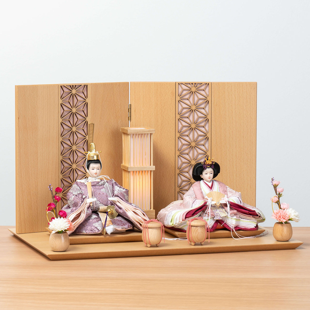 ことのひな人形 ゆい 麻の葉 N平台 ピンク和紙 駿河行燈付