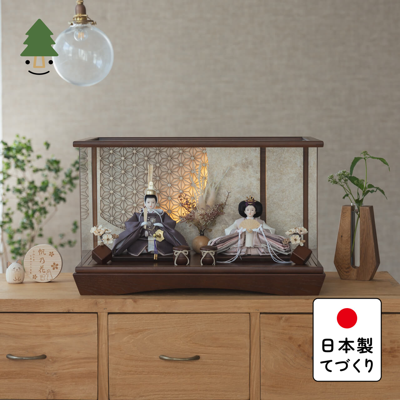 ことのひな人形　すず　　円ケース　LED円麻の葉銀B