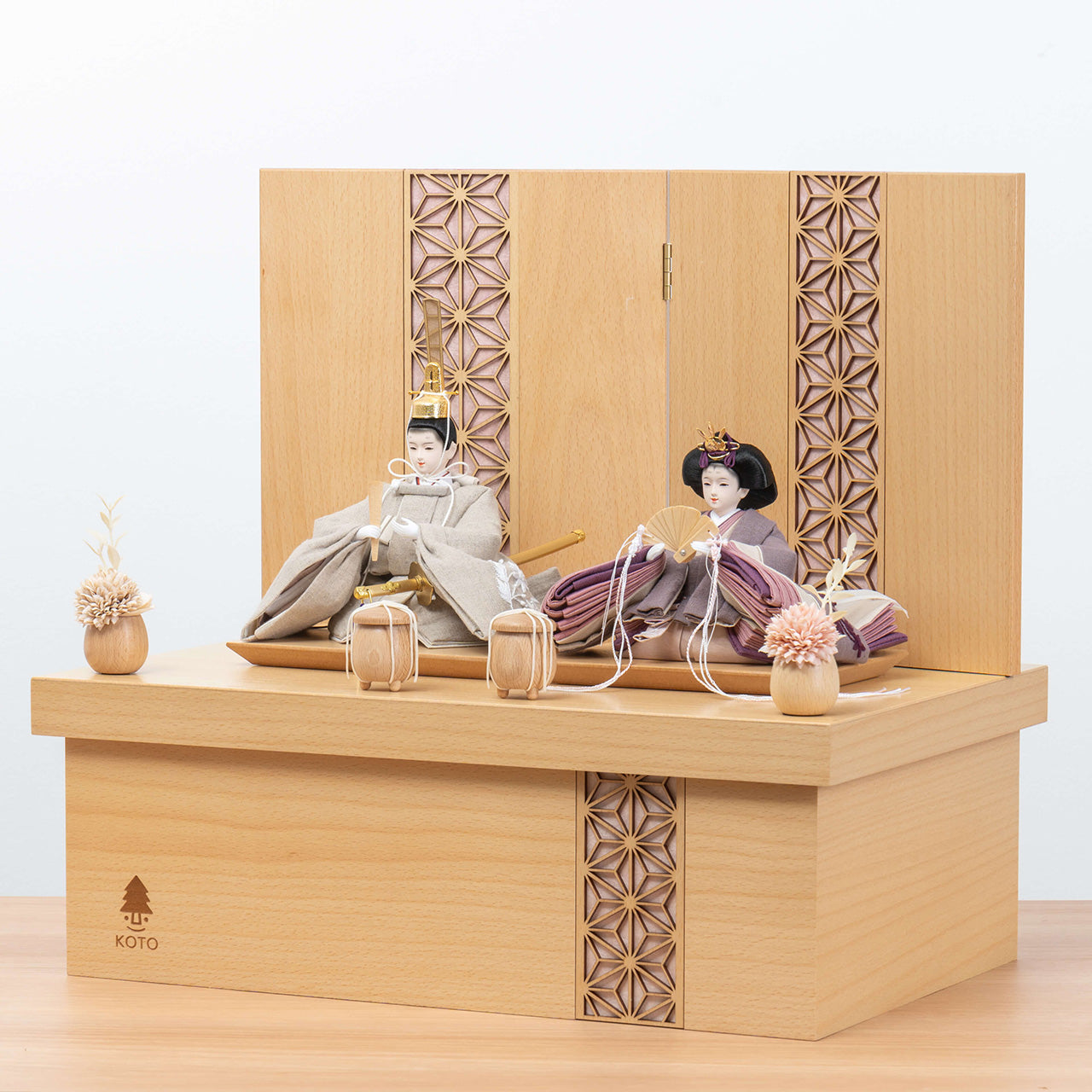ことのひな人形　かれん　麻の葉収納　NN　ピンク和紙