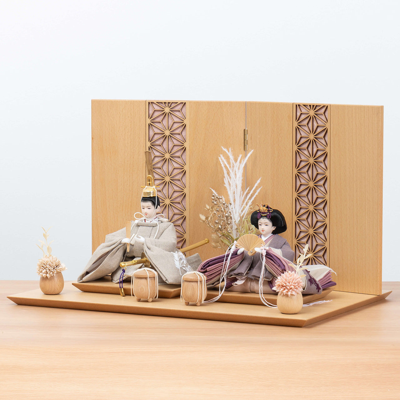 ことのひな人形　かれん　麻の葉N平台　ピンク和紙　立花B付