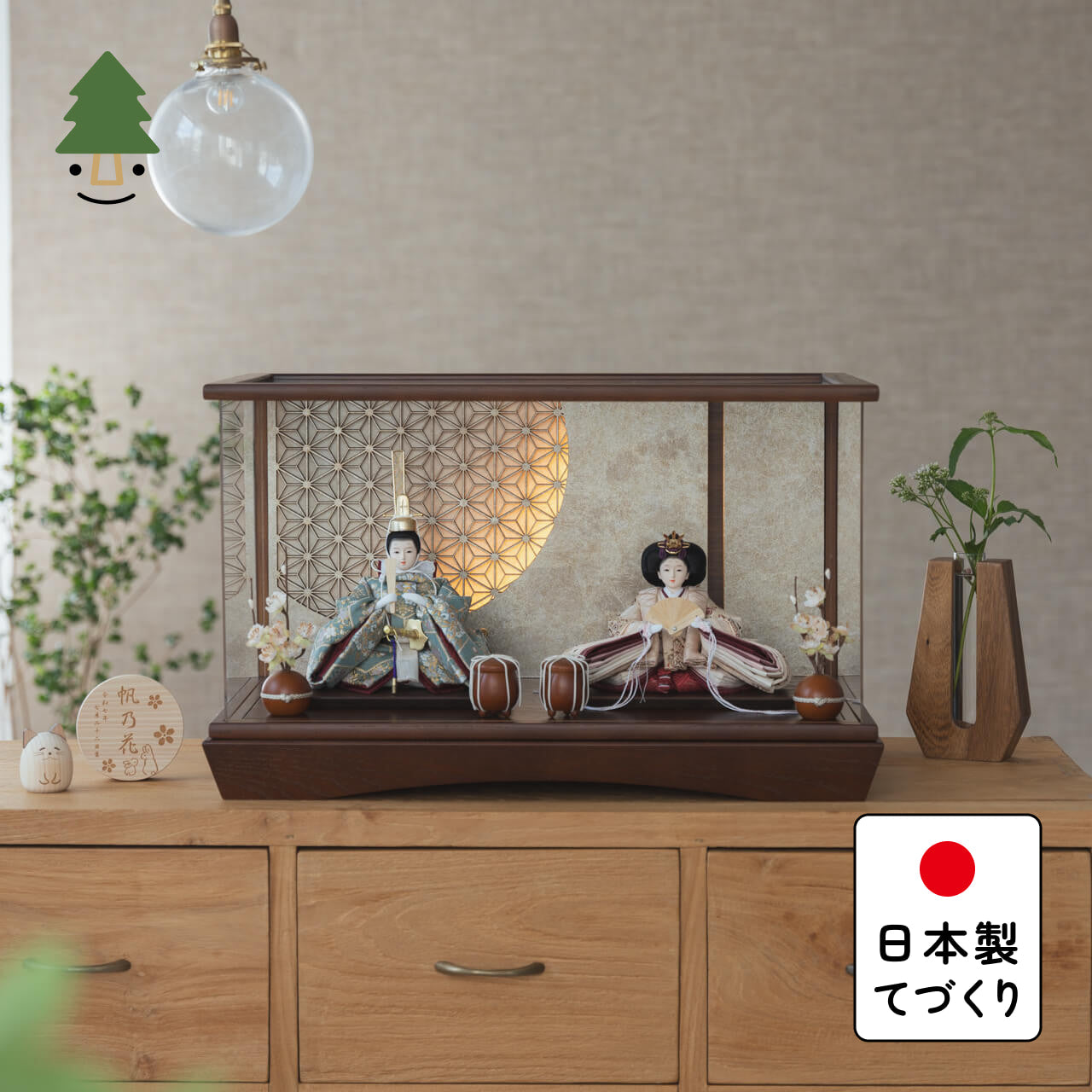 ことのひな人形　ゆうか　　円ケース　LED麻の葉銀B