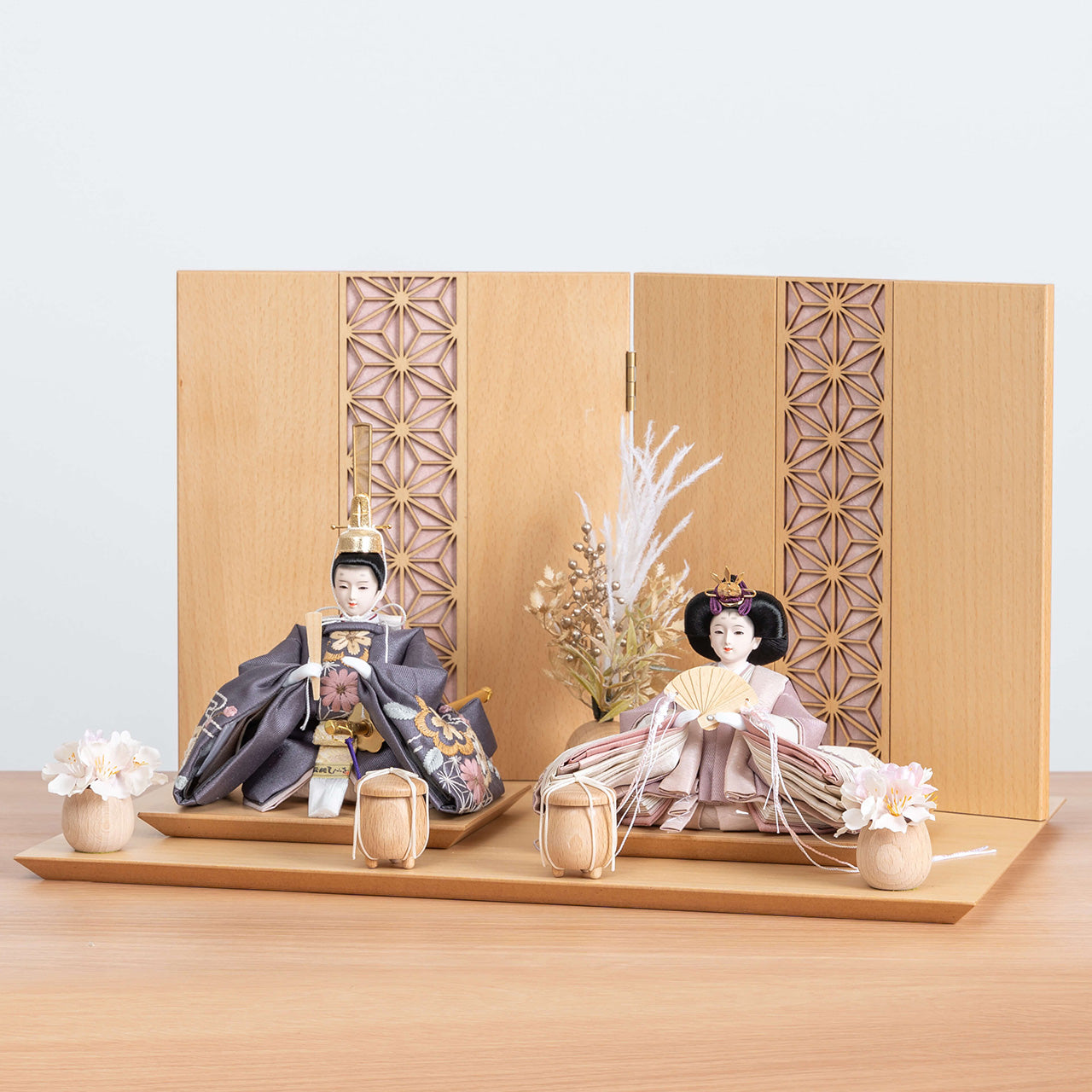 ことのひな人形　ひかり　麻の葉　N平台　ピンク和紙　立花B付