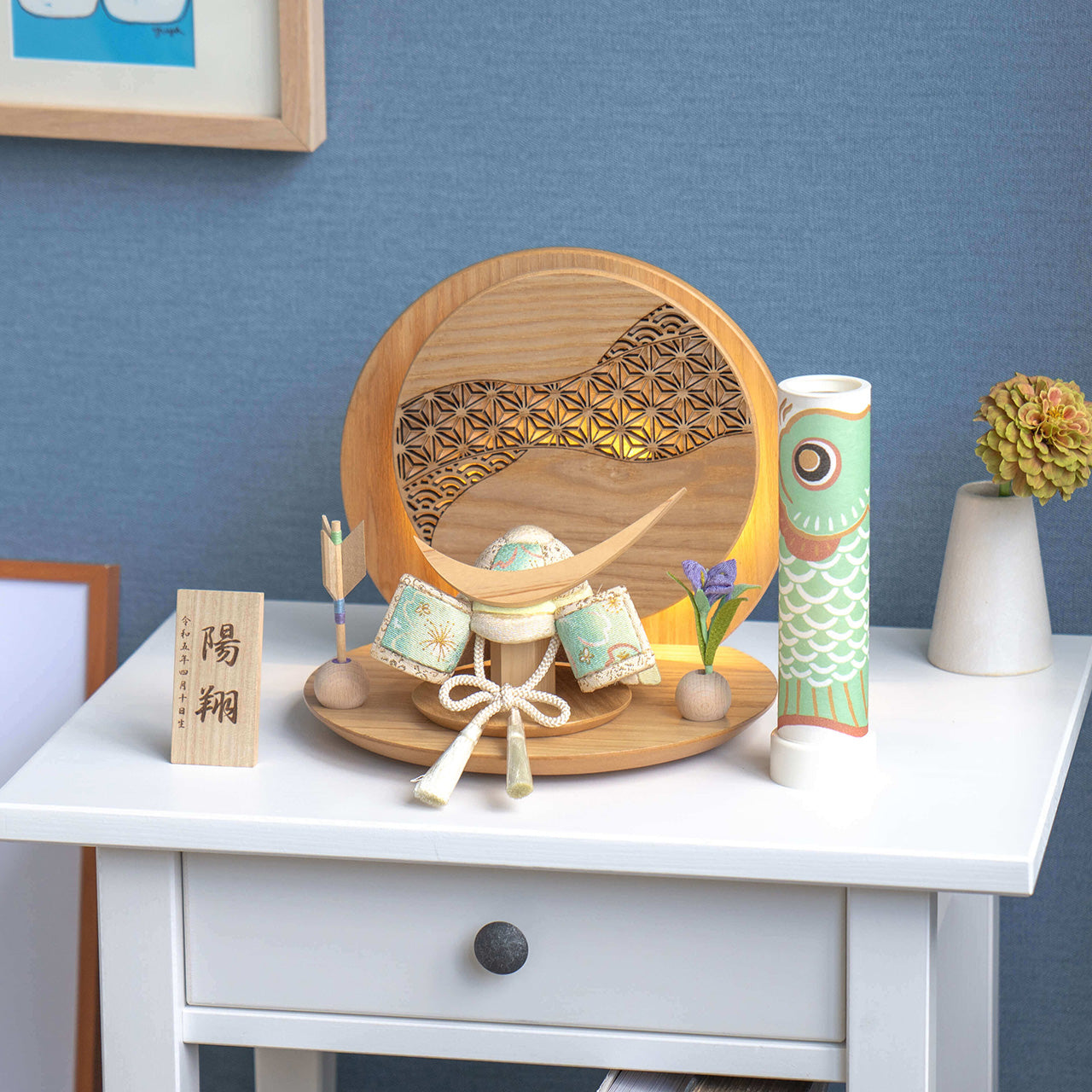 ことの木目込かぶと　だいち　伊達政宗　灯丸衝立　麻の葉　N