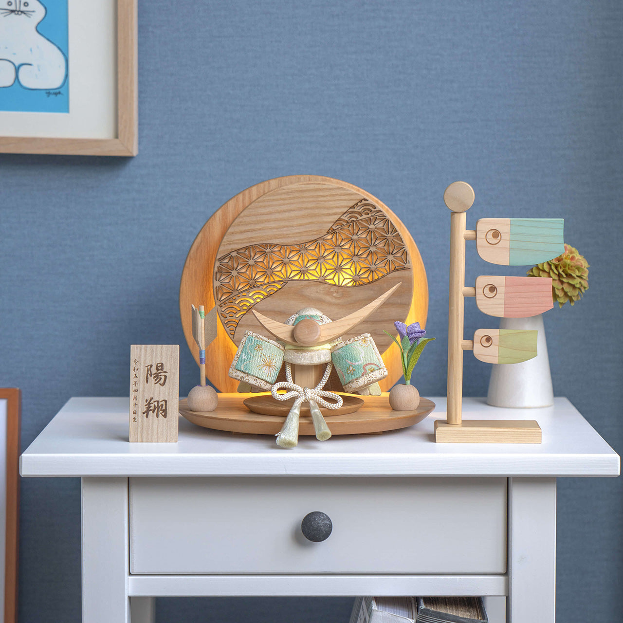ことの木目込かぶと　だいち　上杉謙信　灯丸衝立　麻の葉　N
