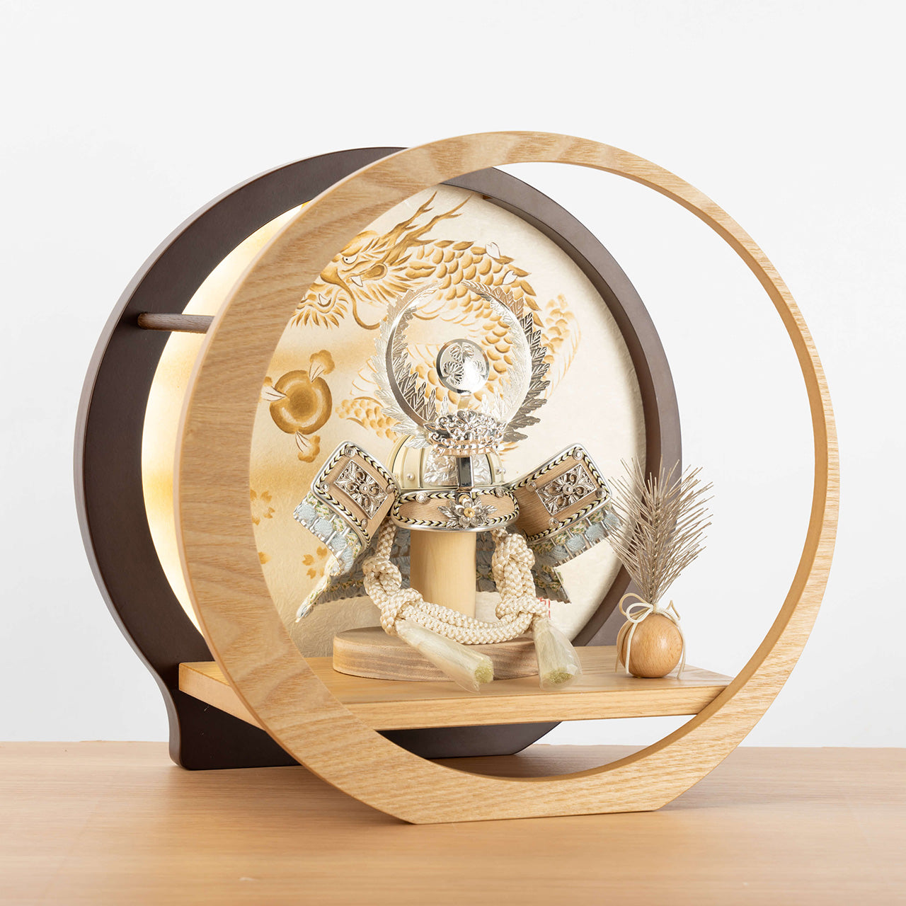 ことのオリジナル兜　徳川家康　灯月型飾台　手描龍
